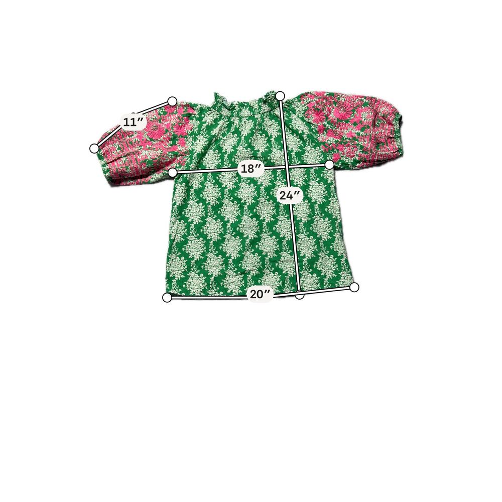 NWT THML Blouse Womens S Green Pink Embroidered Floral Puff Sleeve Button Back - Picture 16 of 16